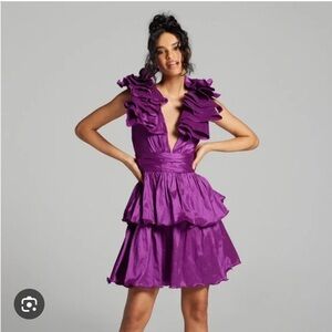 Elegant Purple Ruffled Mini Dress